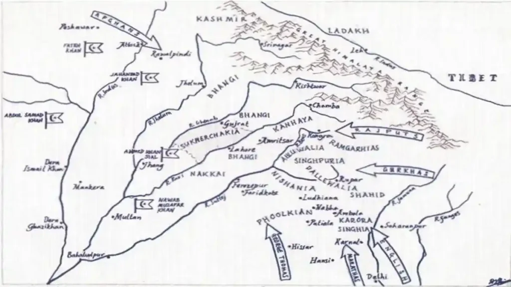 Historical map showing Bhangi Misl’ territories and movements
