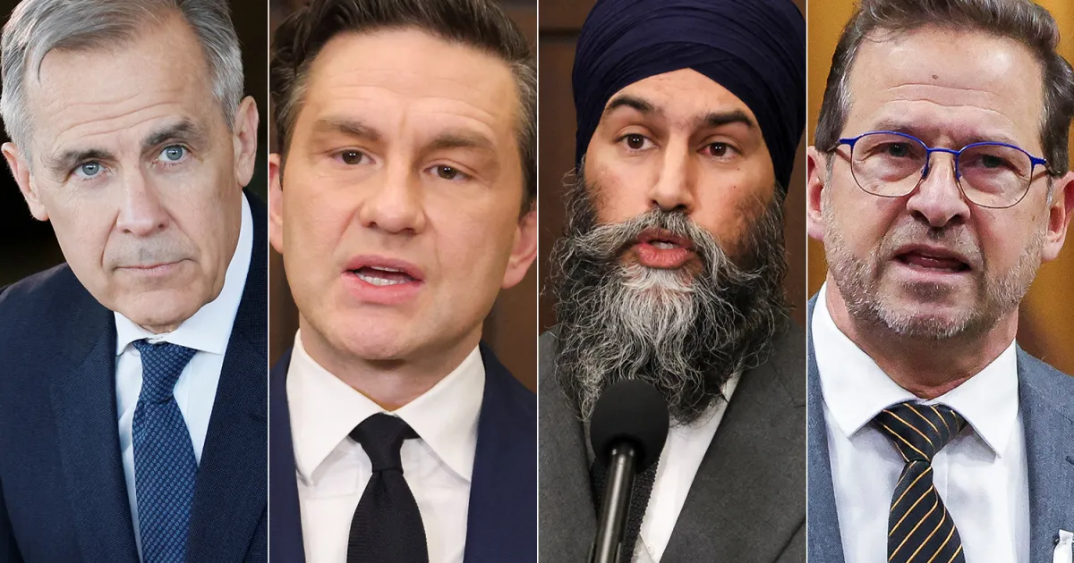 Canada Election 2025 de chaar mukh political leaders – Mark Carney, Pierre Poilievre, Jagmeet Singh te Bloc leader di chunavi mukabla.