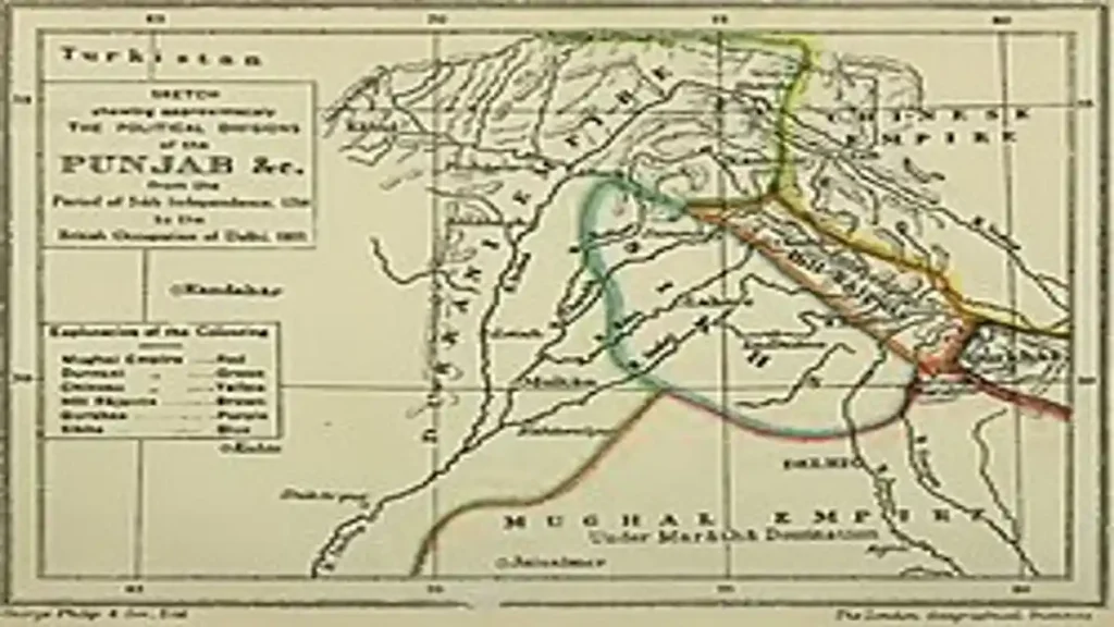 Sikh Misls: Historic map of Punjab showing its division before British occupation and during Sikh rule.