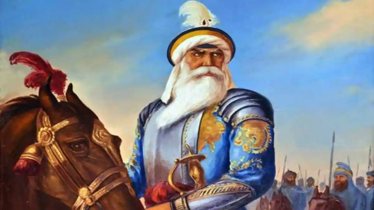 Nawab Kapur Singh(Faizulpuria Misl) Khalsa in blue armor with sword and horse