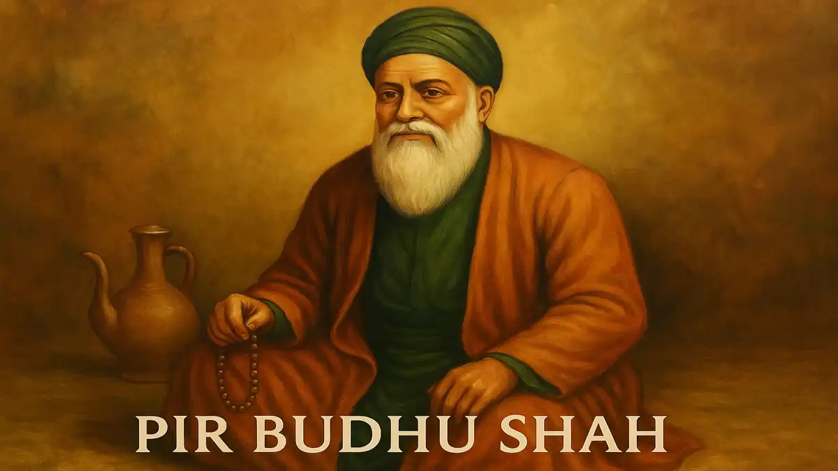 Pir Budhu Shah Ji: ਹੱਥ ਵਿੱਚ ਮਾਲਾ ਫੜੇ ਬੈਠੇ ਹਨ, ਧਿਆਨਮਗਨ ਤੇ ਗੰਭੀਰ ਚਿਹਰਾ।
