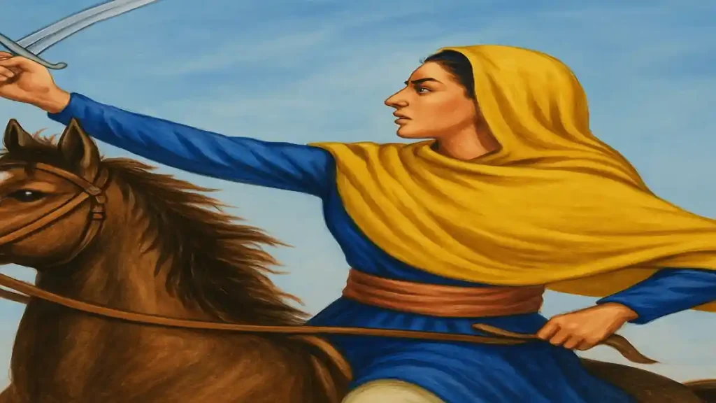 Kanhaiya Misl: Rani Sada Kaur on horseback with sword raised