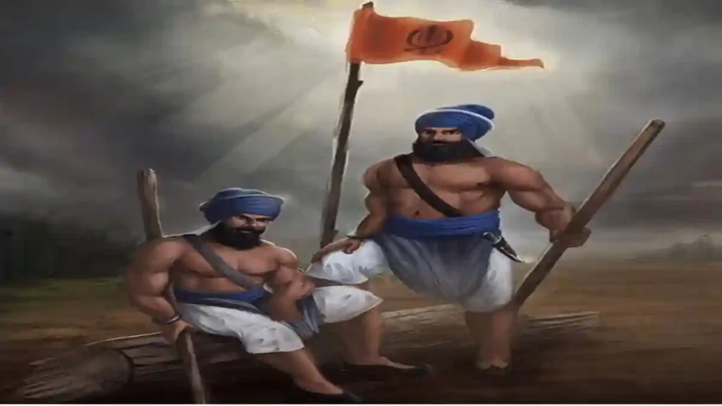 Bhai Garja Singh and Botta Singh: ਖਾਲਸਾ ਨਿਸ਼ਾਨ ਸਾਹਿਬ ਨਾਲ।