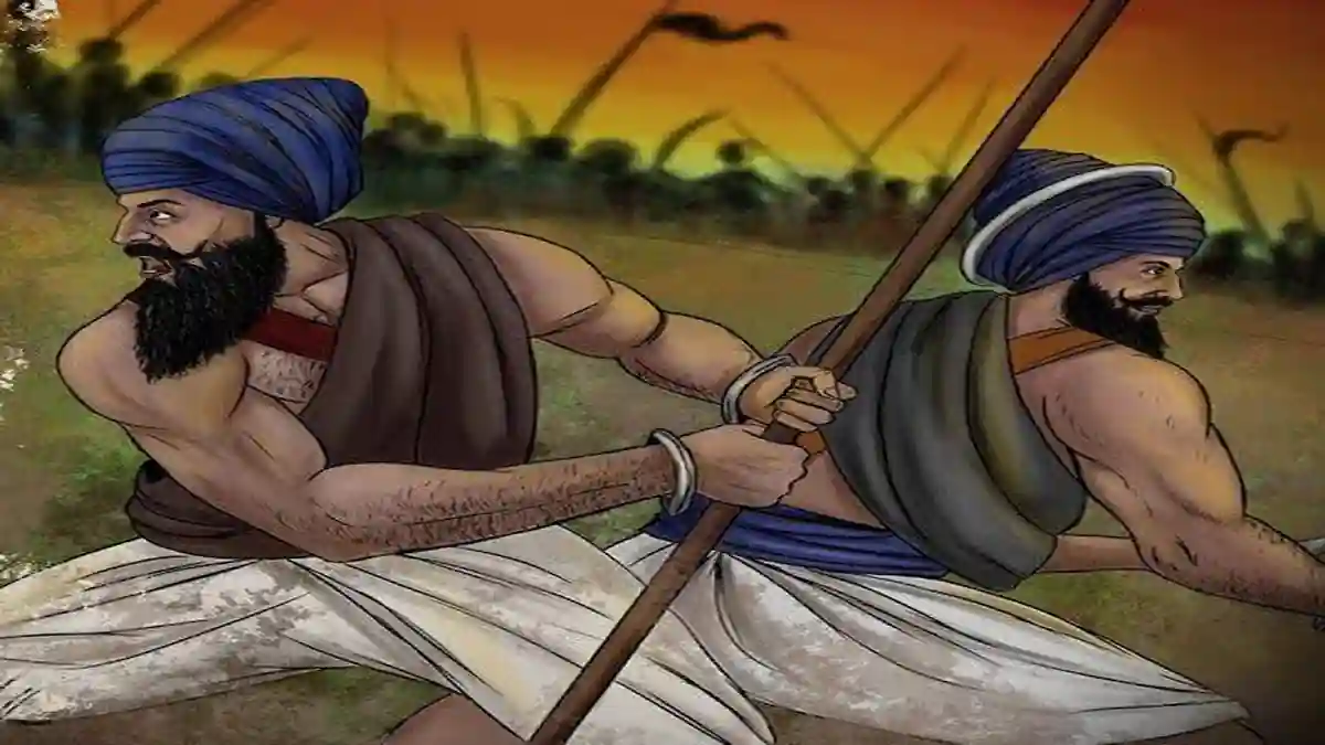 Bhai Bota Singh and Garja Singh in battlefield stance.