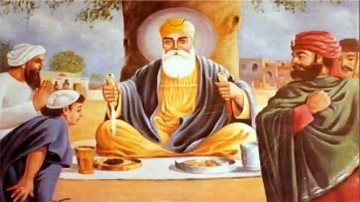 Guru Nanak Dev Ji explaining honesty to Bhai Lalo and Malik Bhago
