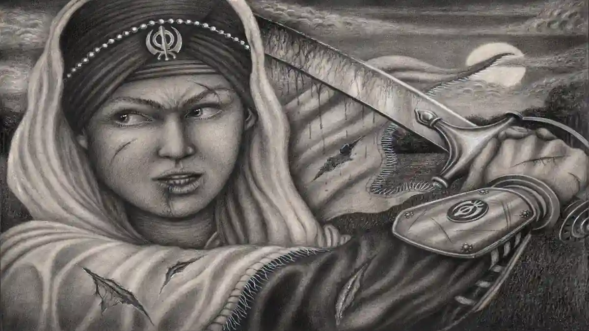 Mai Bhago Ji warrior portrait with sword