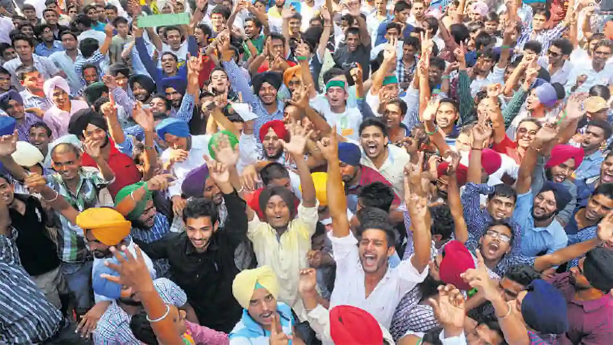 Group of Punjabi youth in traditional dress.