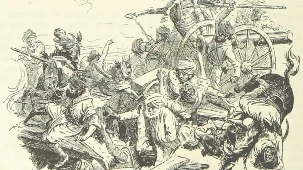 Sham Singh Attariwala:Battle sketch with Sikh warriors