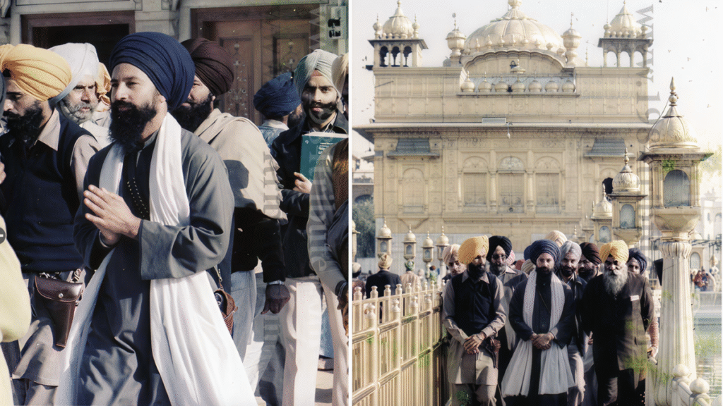 Shaheed Bhai Amrik Singh Khalsa with Sikh followers at Sri Darbar Sahib, Amritsar before 1984
